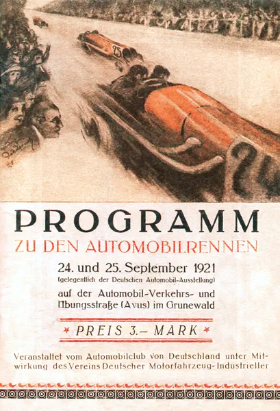 1921-09-25 | AVUS | AVUS-Rennplakate | avus event artwork | avus programme cover | avus poster | carsten riede