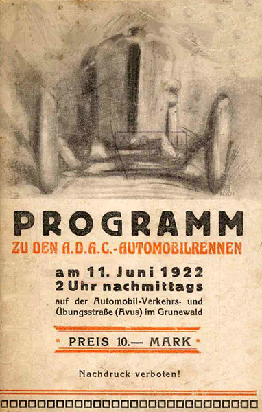 1922-06-11 | AVUS | AVUS-Rennplakate | avus event artwork | avus programme cover | avus poster | carsten riede
