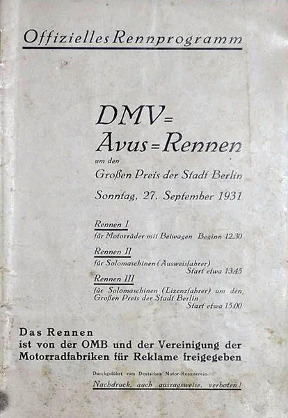 1931-09-27 | AVUS | AVUS-Rennplakate | avus event artwork | avus programme cover | avus poster | carsten riede