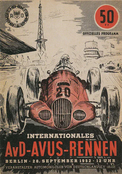 1952-09-28 | AVUS | AVUS-Rennplakate | avus event artwork | avus programme cover | avus poster | carsten riede