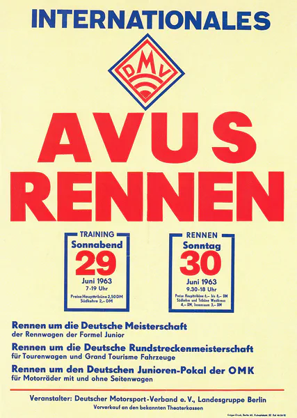 1963-06-30 | AVUS | AVUS-Rennplakate | avus event artwork | avus programme cover | avus poster | carsten riede