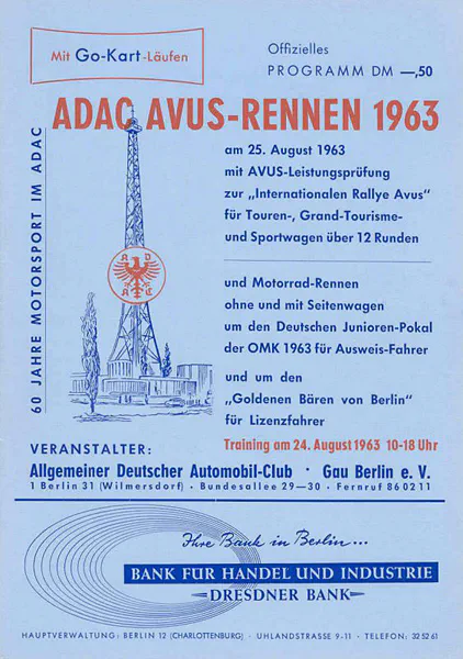 1963-08-25 | AVUS | AVUS-Rennplakate | avus event artwork | avus programme cover | avus poster | carsten riede