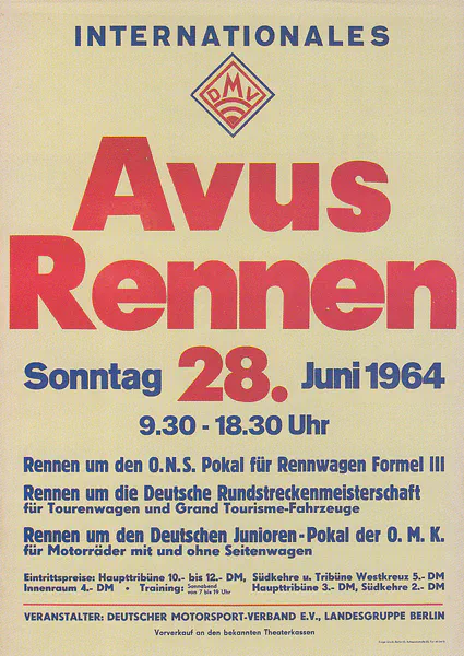 1964-06-28 | AVUS | AVUS-Rennplakate | avus event artwork | avus programme cover | avus poster | carsten riede