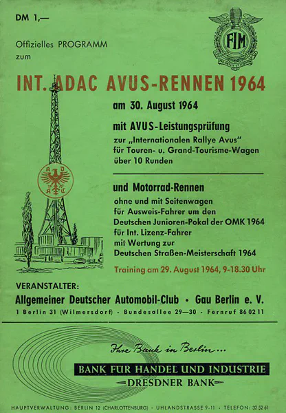 1964-08-30 | AVUS | AVUS-Rennplakate | avus event artwork | avus programme cover | avus poster | carsten riede