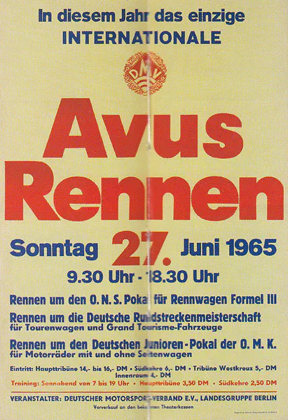1965-06-27 | AVUS | AVUS-Rennplakate | avus event artwork | avus programme cover | avus poster | carsten riede
