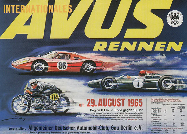 1965-08-29 | AVUS | AVUS-Rennplakate | avus event artwork | avus programme cover | avus poster | carsten riede