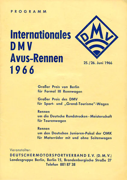 1966-06-26 | AVUS | AVUS-Rennplakate | avus event artwork | avus programme cover | avus poster | carsten riede