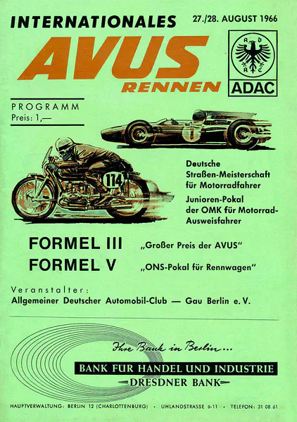 1966-08-28 | AVUS | AVUS-Rennplakate | avus event artwork | avus programme cover | avus poster | carsten riede