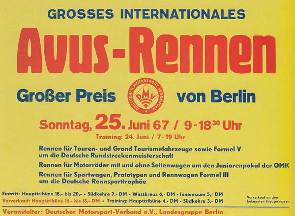 1967-06-25 | AVUS | AVUS-Rennplakate | avus event artwork | avus programme cover | avus poster | carsten riede