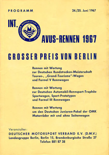1967-06-25 | AVUS | AVUS-Rennplakate | avus event artwork | avus programme cover | avus poster | carsten riede