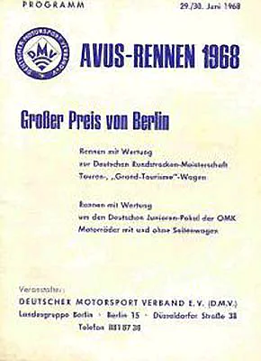 1968-06-30 | AVUS | AVUS-Rennplakate | avus event artwork | avus programme cover | avus poster | carsten riede