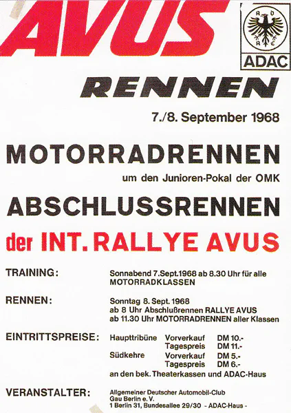 1968-09-08 | AVUS | AVUS-Rennplakate | avus event artwork | avus programme cover | avus poster | carsten riede