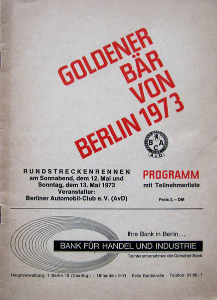 1973-05-13 | AVUS | AVUS-Rennplakate | avus event artwork | avus programme cover | avus poster | carsten riede