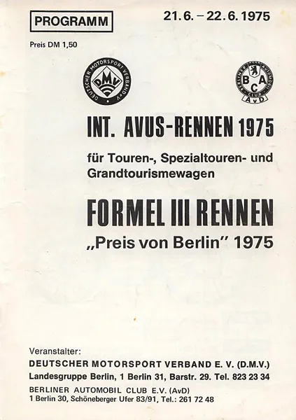 1975-06-22 | AVUS | AVUS-Rennplakate | avus event artwork | avus programme cover | avus poster | carsten riede