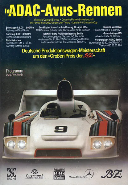 1984-05-13 | AVUS | AVUS-Rennplakate | avus event artwork | avus programme cover | avus poster | carsten riede