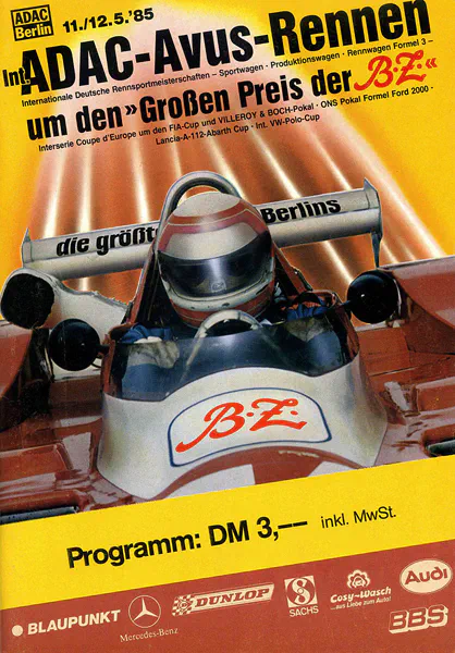 1985-05-12 | AVUS | AVUS-Rennplakate | avus event artwork | avus programme cover | avus poster | carsten riede