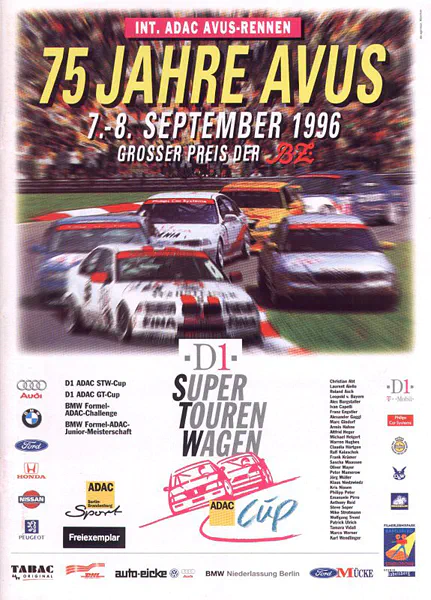 1996-09-08 | AVUS | AVUS-Rennplakate | avus event artwork | avus programme cover | avus poster | carsten riede