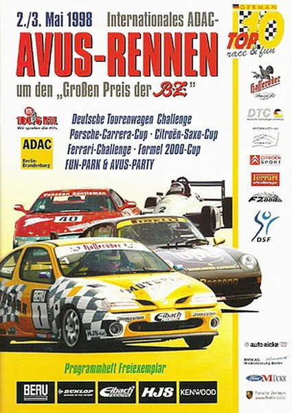 1998-05-03 | AVUS | AVUS-Rennplakate | avus event artwork | avus programme cover | avus poster | carsten riede