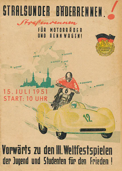1951-07-15 | Stralsund | DDR-Rennplakate | gdr event artwork | gdr programme cover | gdr poster | carsten riede