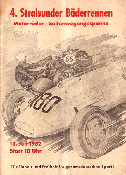 1952-07-13 | Stralsund | DDR-Rennplakate | gdr event artwork | gdr programme cover | gdr poster | carsten riede