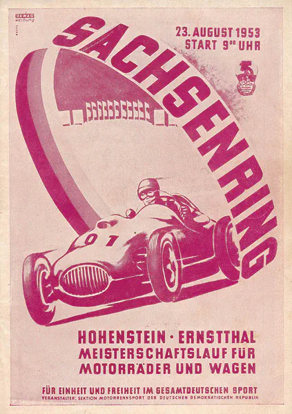 1953-08-23 | Sachsenring | DDR-Rennplakate | gdr event artwork | gdr programme cover | gdr poster | carsten riede