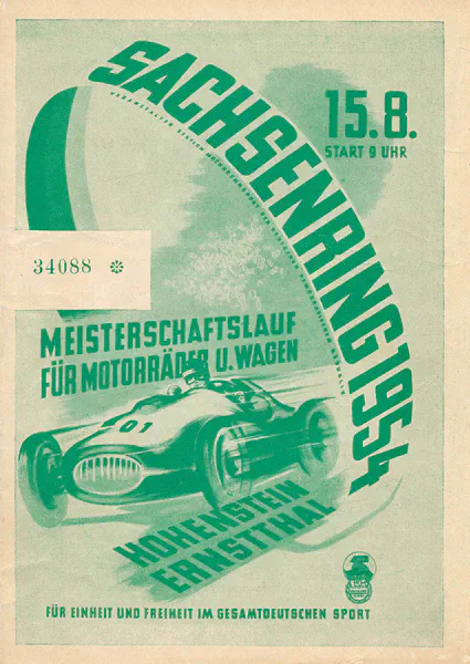 1954-08-15 | Sachsenring | DDR-Rennplakate | gdr event artwork | gdr programme cover | gdr poster | carsten riede