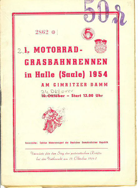 1954-10-10 | Halle/Saale | DDR-Rennplakate | gdr event artwork | gdr programme cover | gdr poster | carsten riede