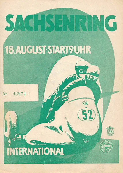 1957-08-18 | Sachsenring | DDR-Rennplakate | gdr event artwork | gdr programme cover | gdr poster | carsten riede