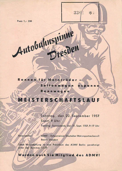 1957-09-22 | Dresden | DDR-Rennplakate | gdr event artwork | gdr programme cover | gdr poster | carsten riede