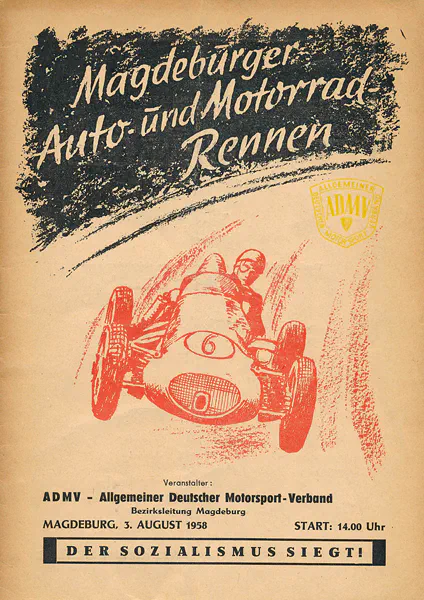 1958-08-03 | Magdeburg | DDR-Rennplakate | gdr event artwork | gdr programme cover | gdr poster | carsten riede