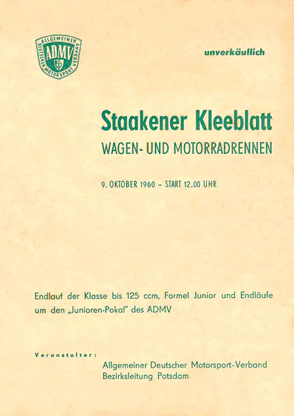 1960-10-09 | Staaken | DDR-Rennplakate | gdr event artwork | gdr programme cover | gdr poster | carsten riede