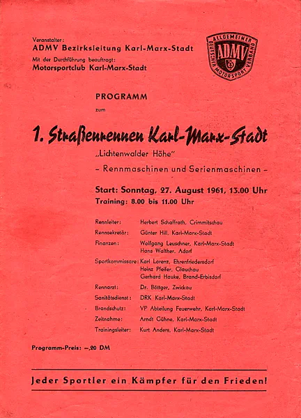 1961-08-27 | Karl-Marx-Stadt | DDR-Rennplakate | gdr event artwork | gdr programme cover | gdr poster | carsten riede