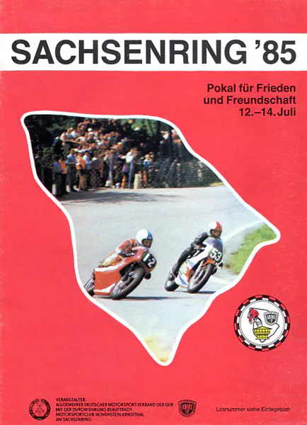 1985-07-14 | Sachsenring | DDR-Rennplakate | gdr event artwork | gdr programme cover | gdr poster | carsten riede