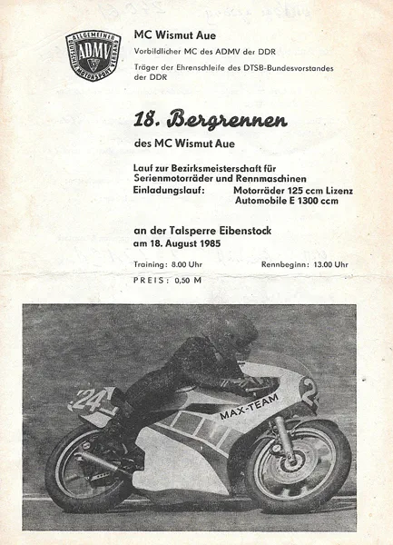 1985-08-18 | Eibenstock | DDR-Rennplakate | gdr event artwork | gdr programme cover | gdr poster | carsten riede