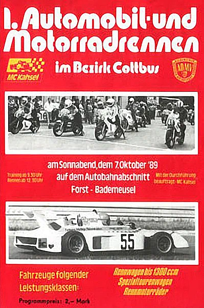 1989-10-07 | Forst | DDR-Rennplakate | gdr event artwork | gdr programme cover | gdr poster | carsten riede