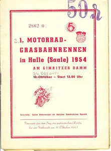 1954-10-10 | Halle/Saale | DDR-Rennplakate | gdr event artwork | gdr programme cover | gdr poster | carsten riede