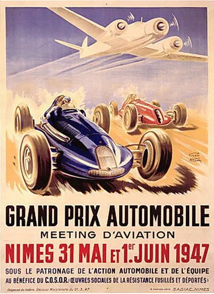 1947-06-01 | Grand Prix De Nimes | Nimes | Formula 1 Event Artworks | formula 1 event artwork | formula 1 programme cover | formula 1 poster | carsten riede