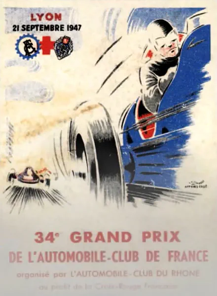 1947-09-21 | Grand Prix De l`Automobile Club De France | Lyon | Formula 1 Event Artworks | formula 1 event artwork | formula 1 programme cover | formula 1 poster | carsten riede