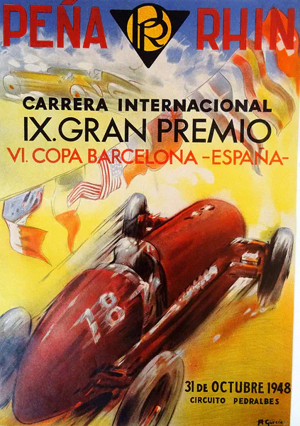 1948-10-31 | Gran Premio De Pena Rhin | Pedralbes | Formula 1 Event Artworks | formula 1 event artwork | formula 1 programme cover | formula 1 poster | carsten riede