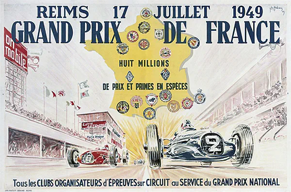 1949-07-17 | Grand Prix De l`Automobile Club De France | Reims | Formula 1 Event Artworks | formula 1 event artwork | formula 1 programme cover | formula 1 poster | carsten riede