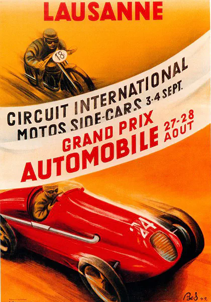 1949-08-27 | Grand Prix De Lausanne | Lausanne | Formula 1 Event Artworks | formula 1 event artwork | formula 1 programme cover | formula 1 poster | carsten riede