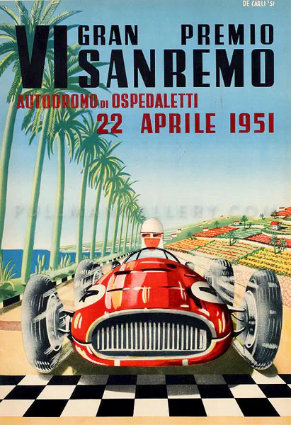 1951-04-22 | Gran Premio Di San Remo | San Remo | Formula 1 Event Artworks | formula 1 event artwork | formula 1 programme cover | formula 1 poster | carsten riede