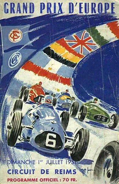 1951-07-01 | Grand Prix De l`Automobile Club De France | Reims | Formula 1 Event Artworks | formula 1 event artwork | formula 1 programme cover | formula 1 poster | carsten riede