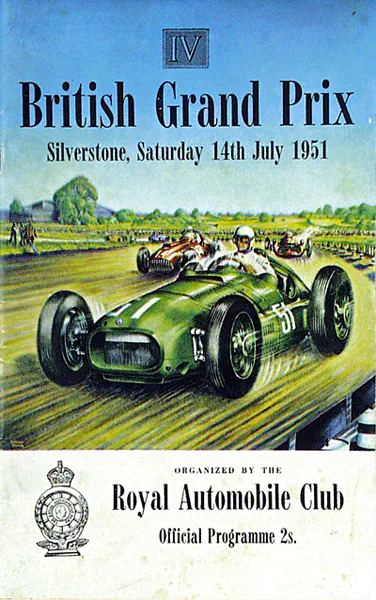 1951-07-14 | British Grand Prix | Silverstone | Formula 1 Event Artworks | formula 1 event artwork | formula 1 programme cover | formula 1 poster | carsten riede