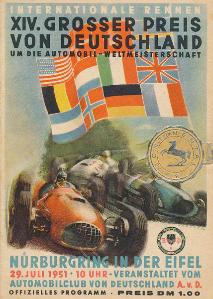 1951-07-29 | Grosser Preis von Deutschland | Nürburgring | Formula 1 Event Artworks | formula 1 event artwork | formula 1 programme cover | formula 1 poster | carsten riede