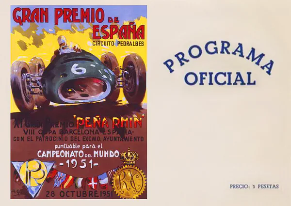 1951-10-28 | Gran Premio De Espana | Pedralbes | Formula 1 Event Artworks | formula 1 event artwork | formula 1 programme cover | formula 1 poster | carsten riede