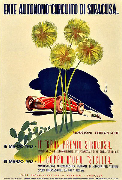 1952-03-16 | Gran Premio Di Siracusa | Siracusa | Formula 1 Event Artworks | formula 1 event artwork | formula 1 programme cover | formula 1 poster | carsten riede