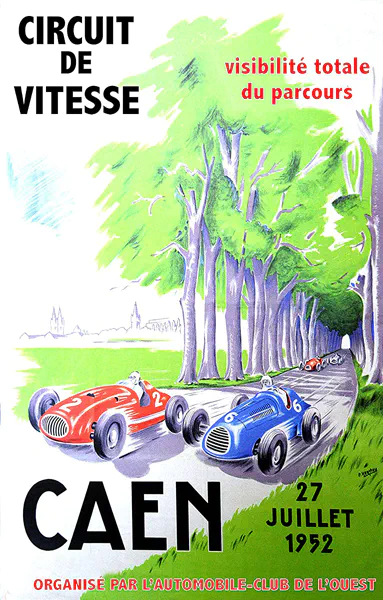 1952-07-27 | Grand Prix De Caen | Caen | Formula 1 Event Artworks | formula 1 event artwork | formula 1 programme cover | formula 1 poster | carsten riede