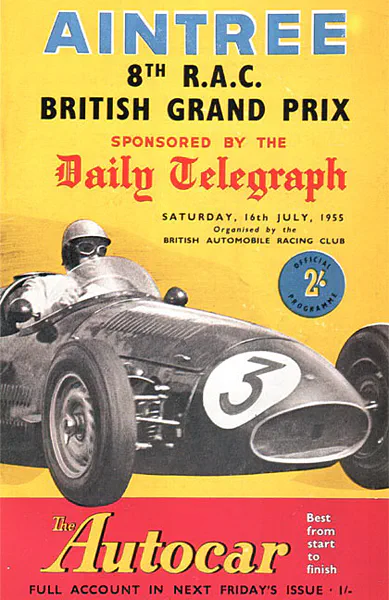 1955-07-16 | British Grand Prix | Aintree | Formula 1 Event Artworks | formula 1 event artwork | formula 1 programme cover | formula 1 poster | carsten riede