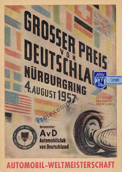 1957-08-04 | Grosser Preis von Deutschland | Nürburgring | Formula 1 Event Artworks | formula 1 event artwork | formula 1 programme cover | formula 1 poster | carsten riede
